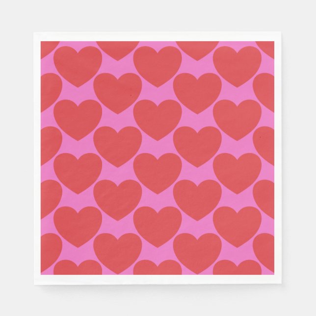 Valentine's Day Pink and Red Heart Pattern Party Napkins (Front)