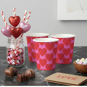 Valentine's Day Pink and Red Heart Pattern Party Paper Cups
