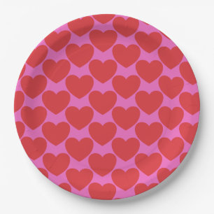 Valentine's Day Pink and Red Heart Pattern Party Paper Plates