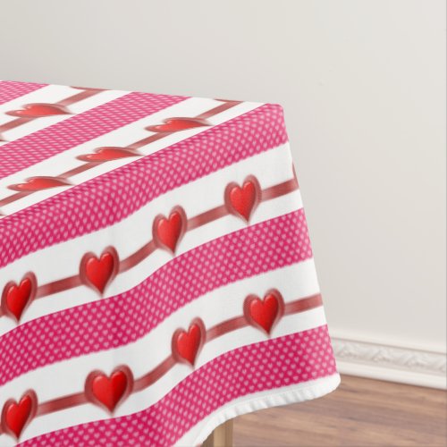 Valentines Day Pink and White Hearts Tablecloth