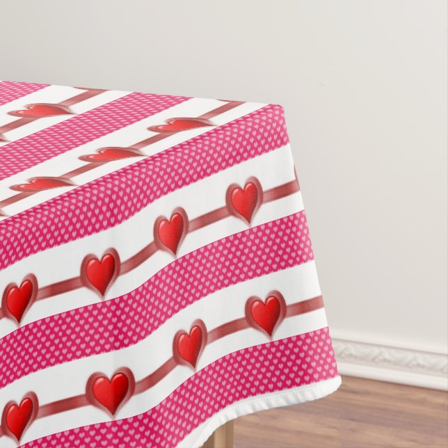 Valentine's Day Pink and White Hearts Tablecloth (In Situ)