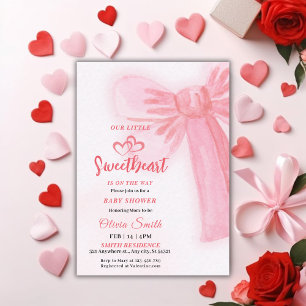 valentines day Pink Bow girl Baby Shower  Invitation