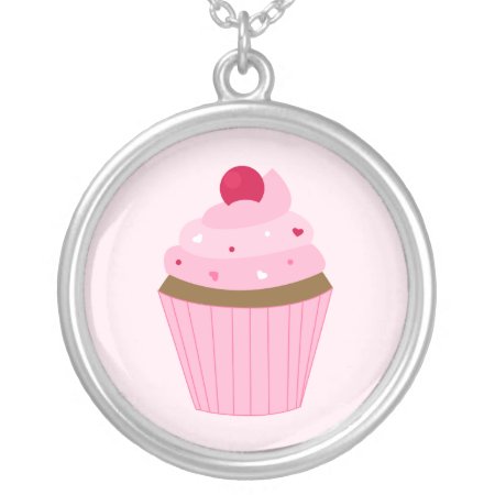 Valentines Day Pink Cupcake Silver Plated Necklace