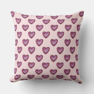 Valentine's Day Pink Disco Ball Hearts Throw Pillow
