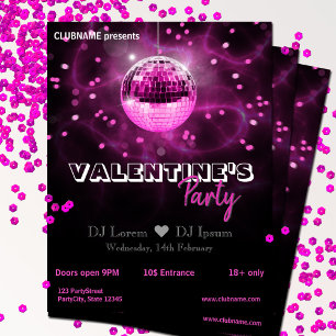 Valentine's Day Pink Disco Ball Party Flyer
