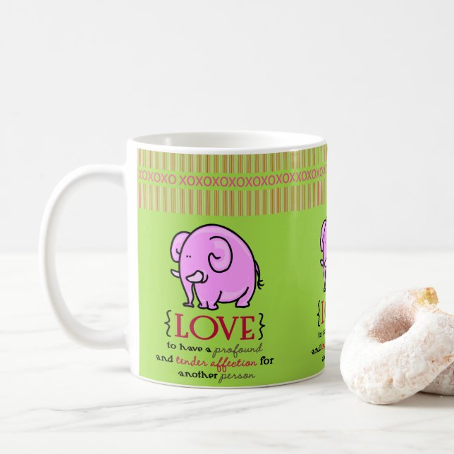 Valentine's Day Pink Elephant Green Mugs (With Donut)