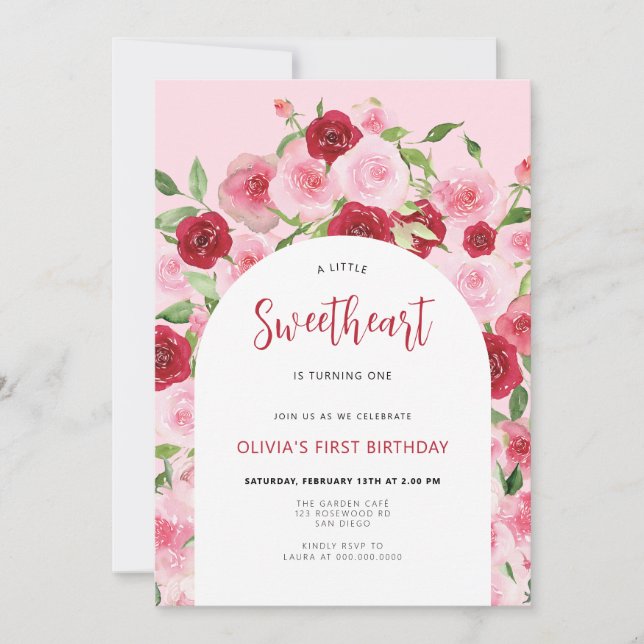Valentine's Day Pink Floral Arch Birthday Invitation (Front)