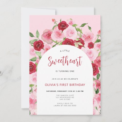 Valentines Day Pink Floral Arch Birthday Invitation