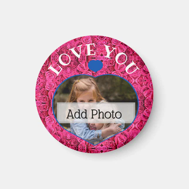 Valentines Day Pink Floral Love You Heart Photo Magnet | Zazzle
