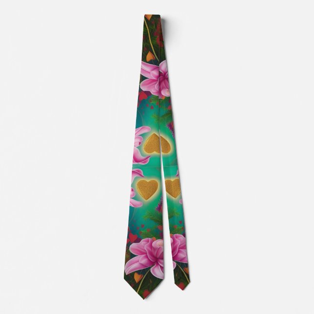 Valentines Day -Pink Flowers and Hearts   Neck Tie (Front)