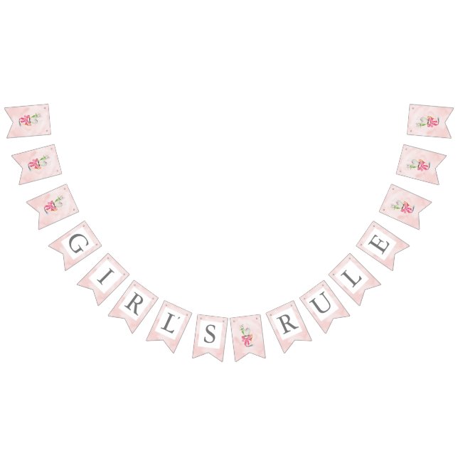 Valentines Day Pink Girl's Rule Heart Cactus Bunting Flags (All)