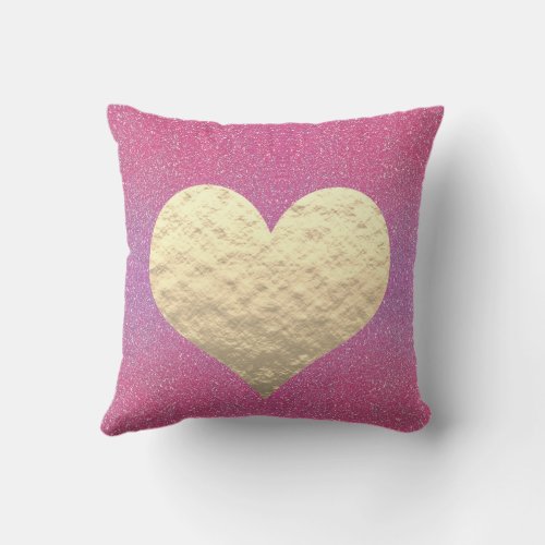 Valentines Day Pink Glitter Golden Heart Cute Gif Outdoor Pillow
