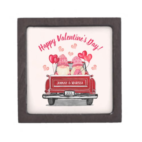 Valentines Day Pink Gnome Love Vintage Red Truck Gift Box