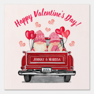 Valentine's Day Pink Gnome Love Vintage Red Truck Sign