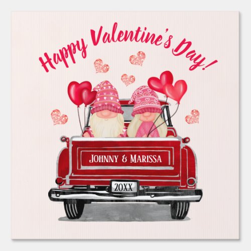 Valentines Day Pink Gnome Love Vintage Red Truck Sign