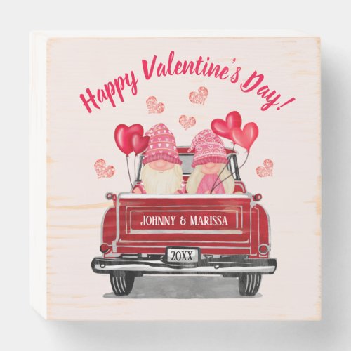 Valentines Day Pink Gnome Love Vintage Red Truck Wooden Box Sign