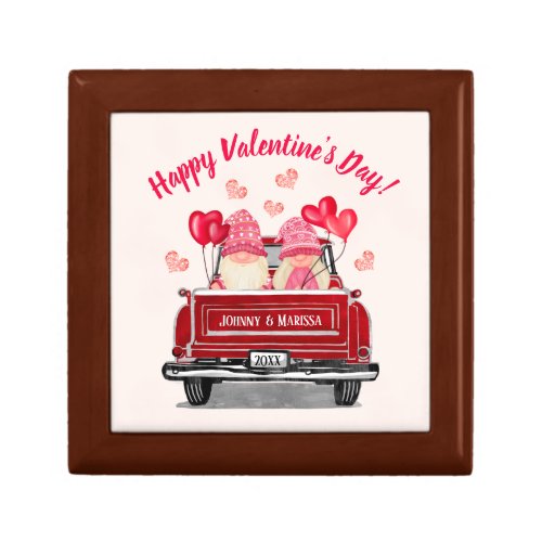 Valentines Day Pink Gnome Vintage Red Truck Gift Box