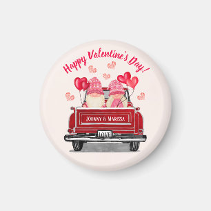 Valentine's Day Pink Gnome Vintage Red Truck Love Magnet