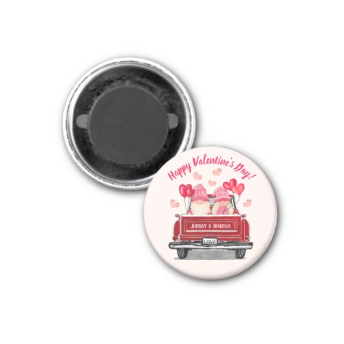 Valentines Day Pink Gnome Vintage Red Truck Love Magnet