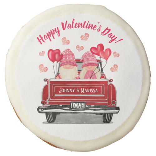 Valentines Day Pink Gnome Vintage Red Truck Love Sugar Cookie