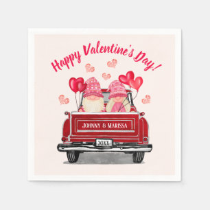 Valentine's Day Pink Gnome Vintage Red Truck Napkins