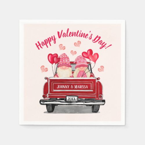 Valentines Day Pink Gnome Vintage Red Truck Napkins