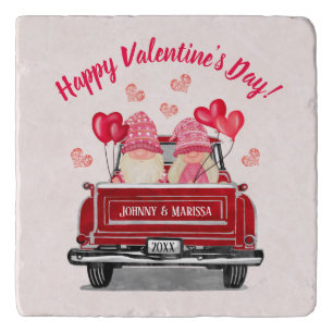 Valentine's Day Pink Gnome Vintage Red Truck Trivet
