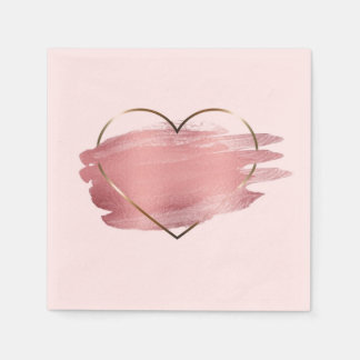 Valentine's Day Pink Gold Glitter Heart Paper Napkins