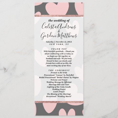 Valentines Day Pink Gray Romantic Hearts Program