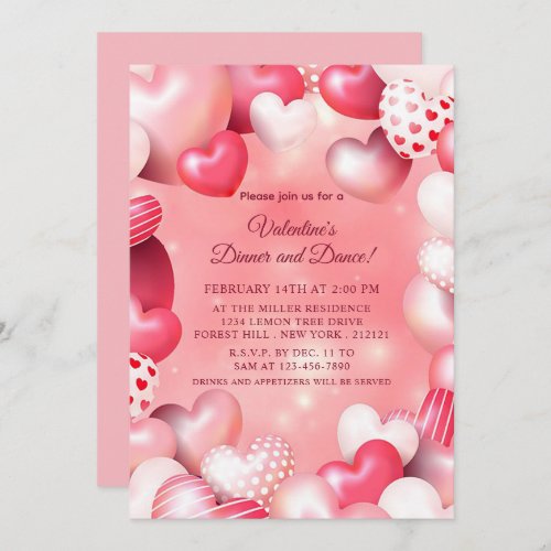 Valentines Day Pink Heart Ballon  Invitation