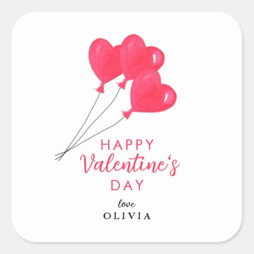 Valentines Day Pink Heart Balloons  Square Sticker