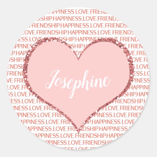 Valentines Day Pink Heart Custom Name Classic Round Sticker