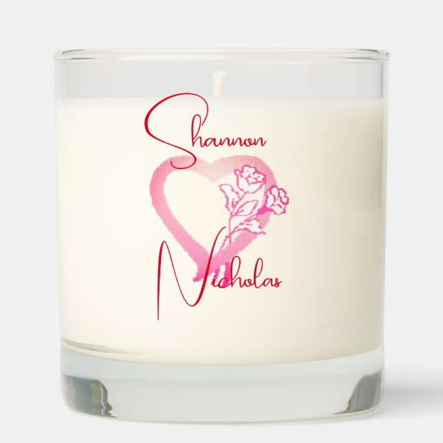 Valentine's Day Pink 'Heart & Roses' Scented Candle (Front)