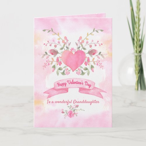 Valentines Day Pink Heart with Flowers Holiday Card