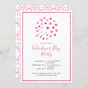 Valentine's Day Pink Hearts and Arrows Invitation
