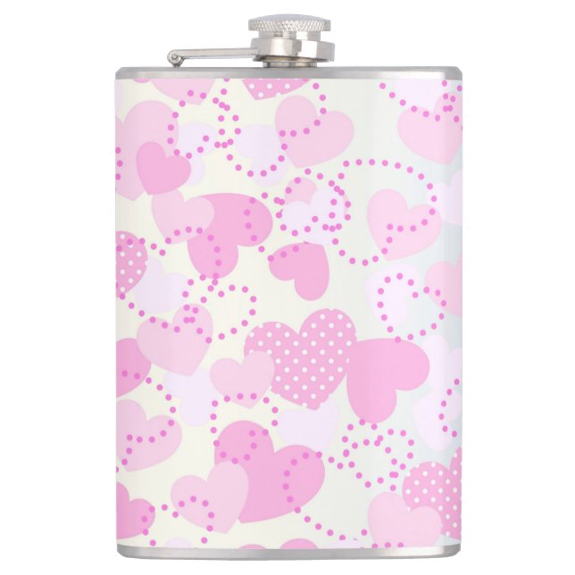 Valentine's Day Pink Hearts Background Flask (Front)