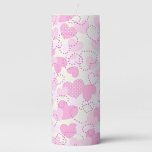 Valentine's Day Pink Hearts Background Pillar Candle