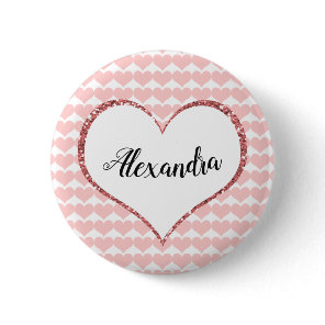 Valentine's Day Pink Hearts Custom Name Button