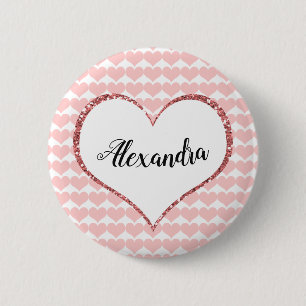 Valentine's Day Pink Hearts Custom Name Button