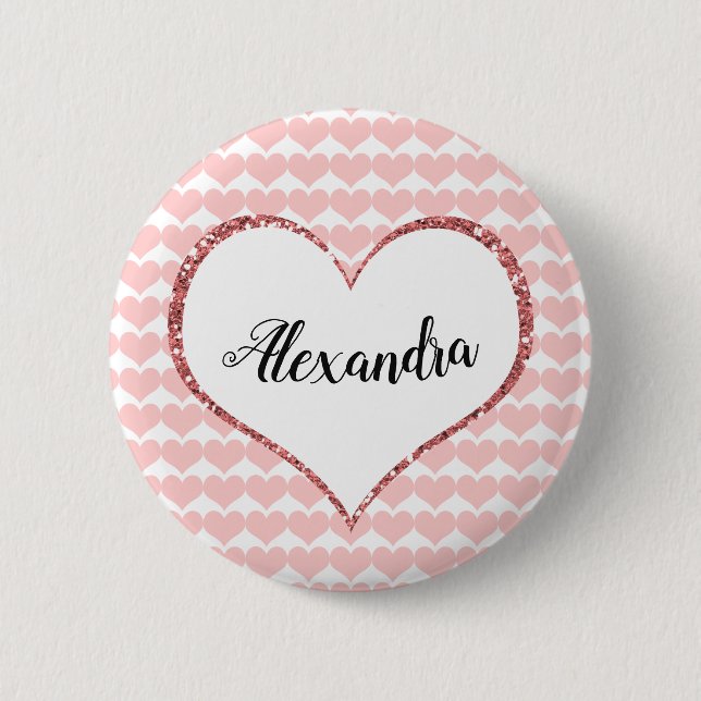 Valentine's Day Pink Hearts Custom Name Button (Front)