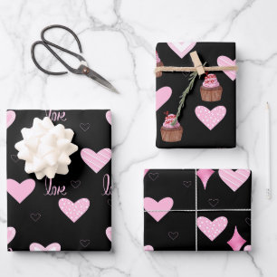 Valentine's Day Pink Hearts, Sweets and Love Wrapping Paper Sheets