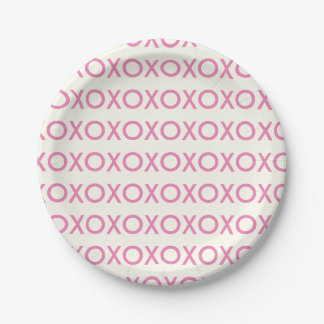 VALENTINE'S DAY PINK HUGS AND KISSES PAPER PLATE
