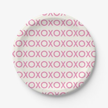 Valentine's Day Pink Hugs And Kisses  Paper Plate by AHOIHOI at Zazzle