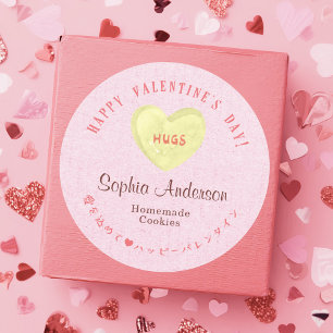 Valentine's Day Pink Kraft Heart Candy Hugs Classic Round Sticker