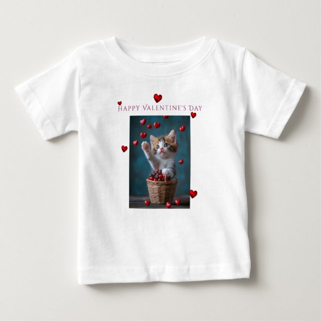 Valentine's Day Pink Lace Heart Satin Ribbon Baby T-Shirt (Front)