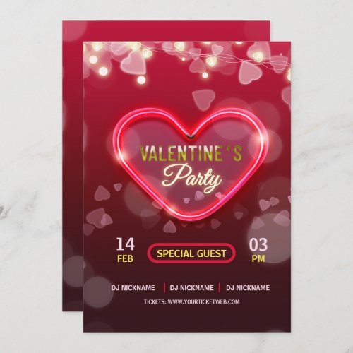Valentines Day Pink Lights Party Invitation