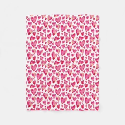 Valentines Day Pink Love Heart Fleece Blanket