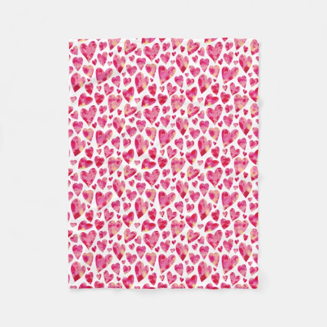 Valentines Day Pink Love Heart Fleece Blanket (Front)