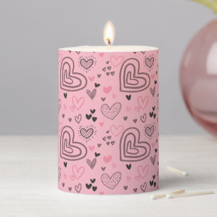 Valentine's Day Pink Love Heart Patterned Pillar Candle
