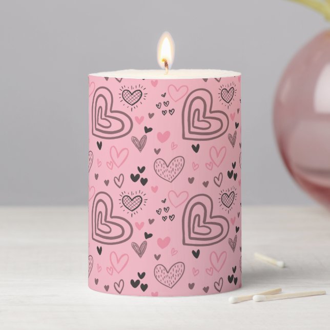 Valentine's Day Pink Love Heart Patterned  Pillar Candle (In Situ)